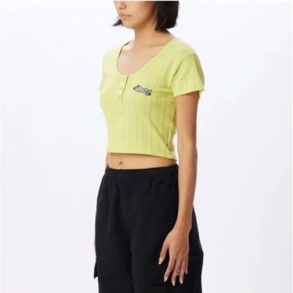 NWT OBEY Alina Pointelle Top, Size L Color Lime Urban Outfitters - Picture 2 of 16